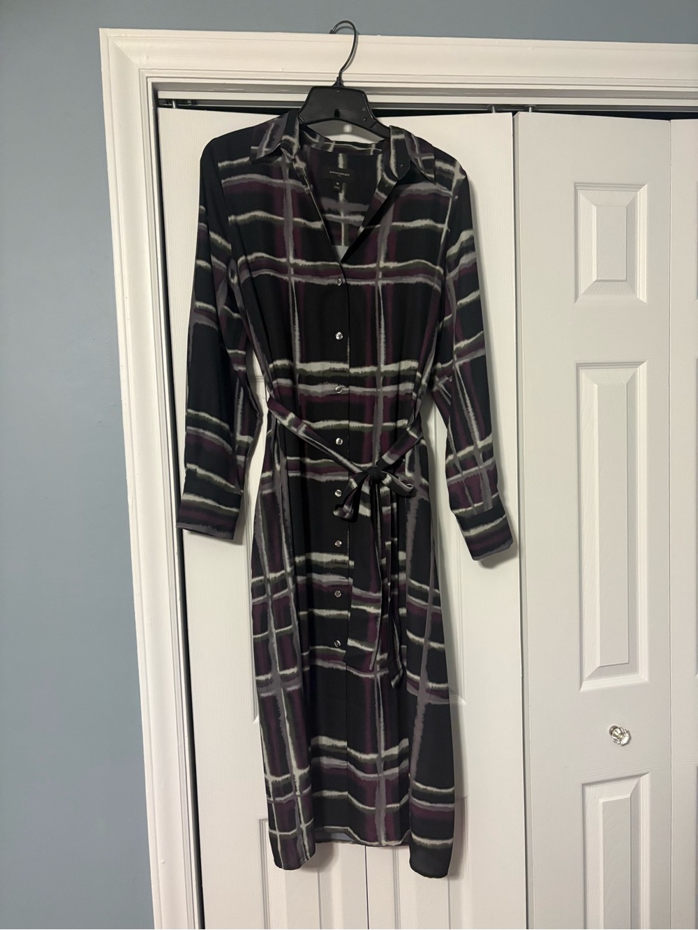 Banana Republic Black & Purple Plaid Button-Front Shirt Dress